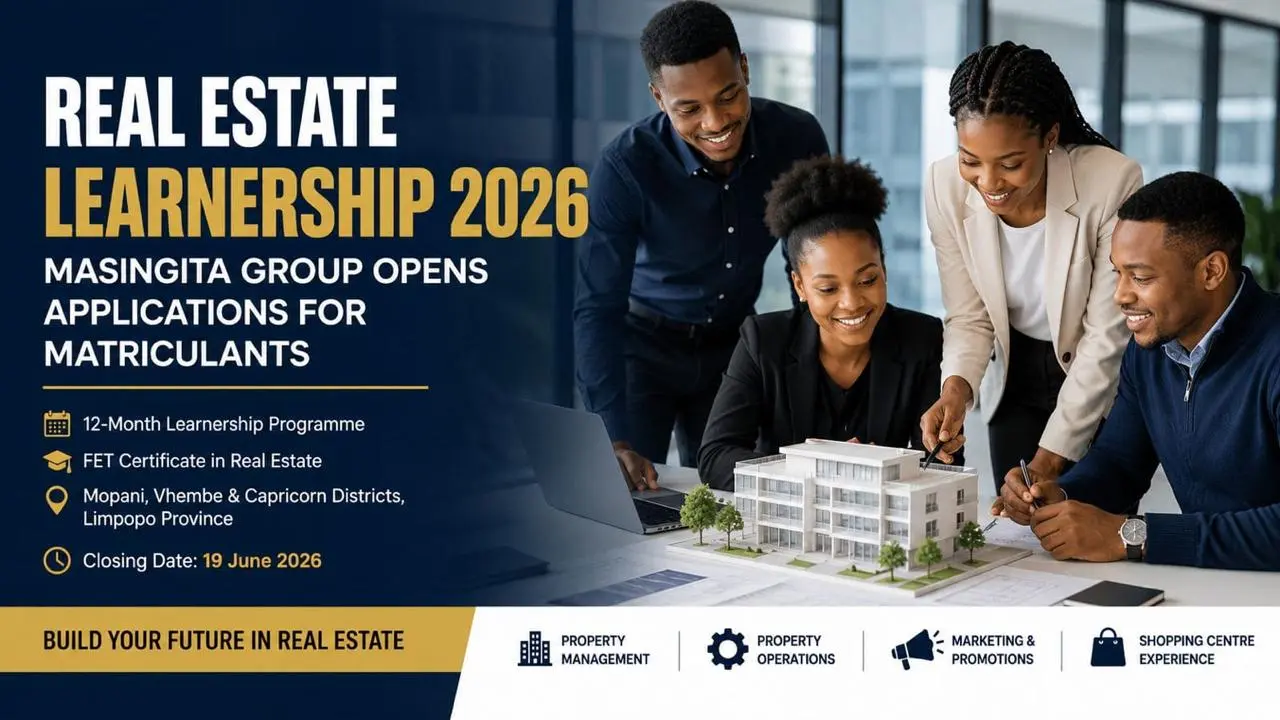 Real Estate Learnership 2026 at Masingita Group offering matriculants an opportunity to gain workplace experience, industry skills, and professional training in South Africa.