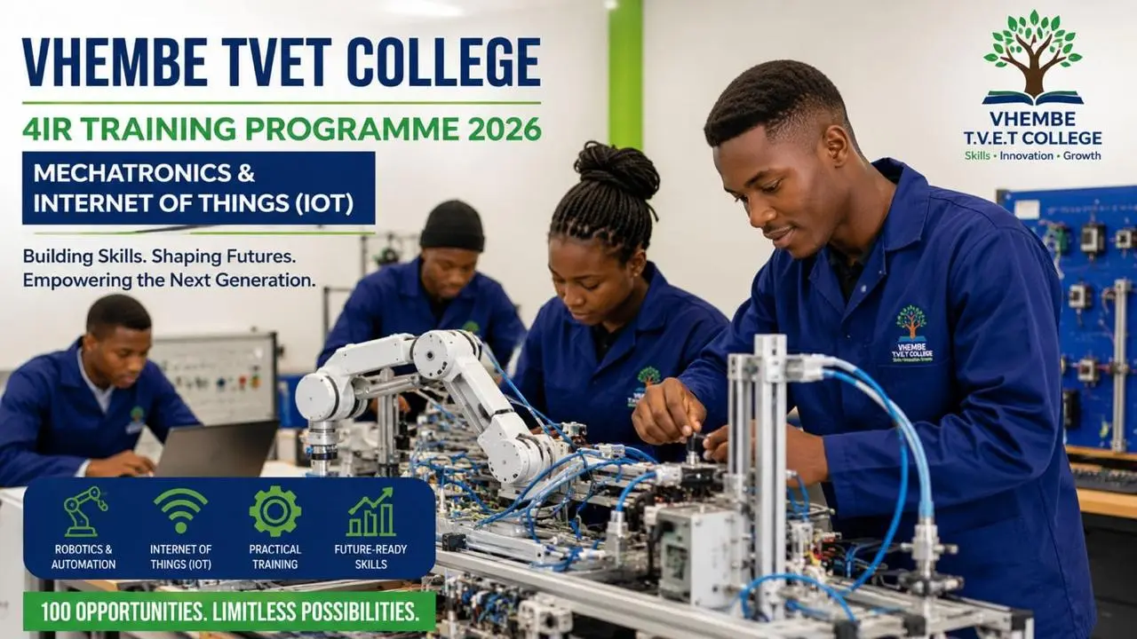 Vhembe TVET College opens 100 training opportunities for matriculants in 2026, giving unemployed youth a chance to gain skills, training, and career development before the 24 June 2026 application deadline.