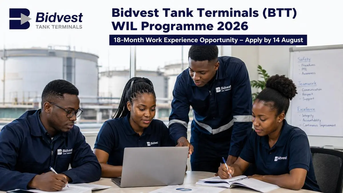 Bidvest Tank Terminals (BTT) WIL Programme 2026 offering an 18-month Work Integrated Learning opportunity for eligible students and graduates