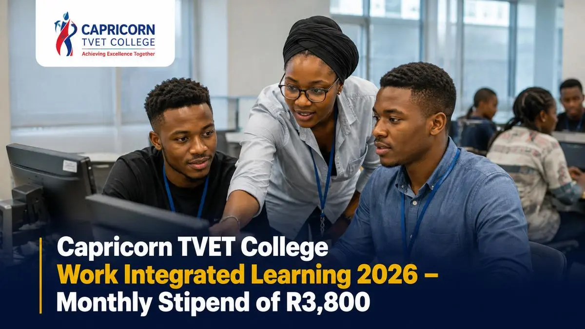 Capricorn TVET College Work Integrated Learning 2026 students participating in workplace training with a monthly stipend of R3,800