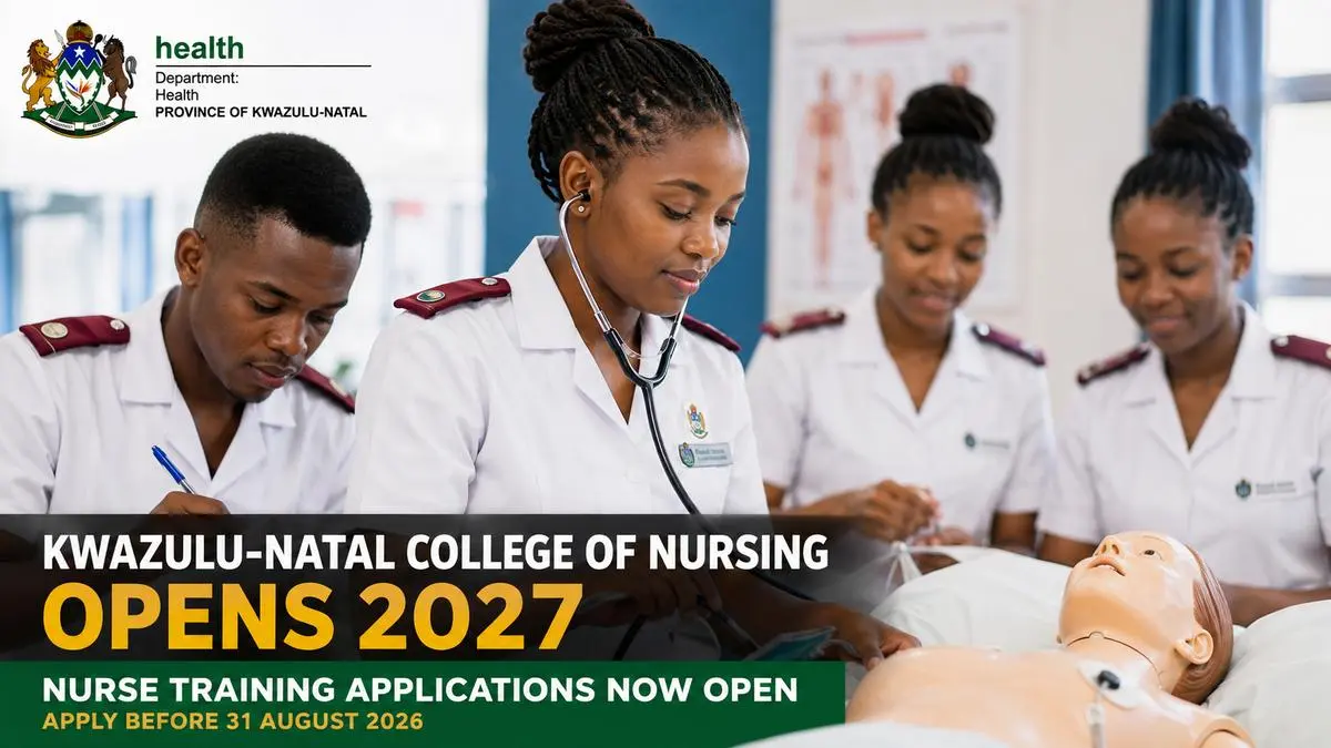 Student nurses participating in practical training as the KwaZulu-Natal College of Nursing opens 2027 nurse training applications, with applications closing on 31 August 2026.