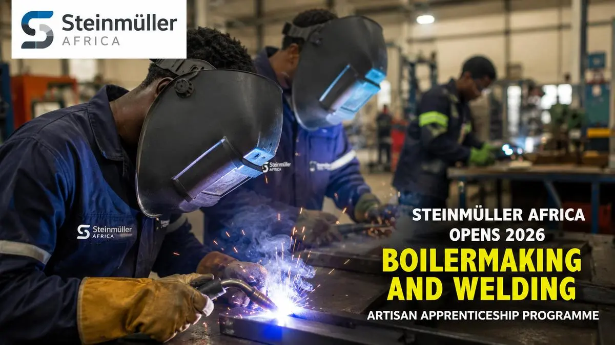 Young artisan apprentices receiving practical boilermaking and welding training during the Steinmüller Africa Opens 2026 Boilermaking and Welding Artisan Apprenticeship Programme in South Africa.